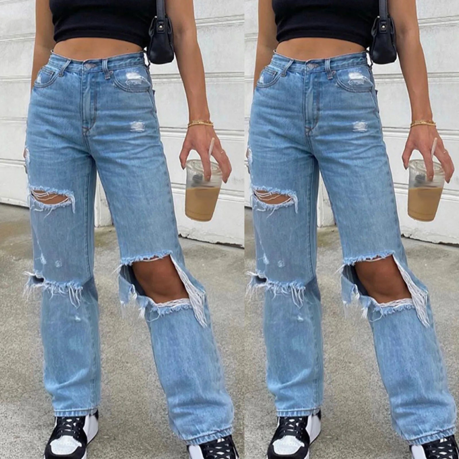 Baggy High Waist Ripped Jeans