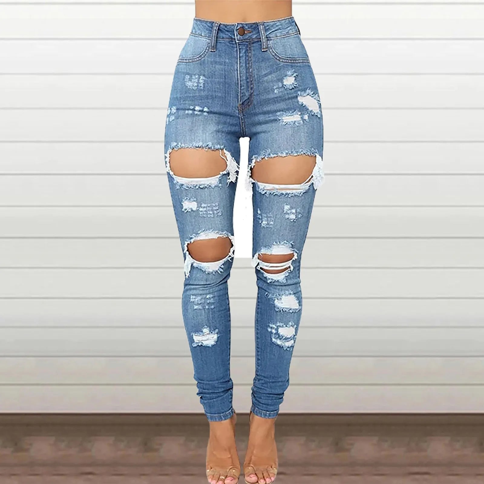 High Waisted Ripped Skinny Jeans