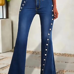 Jeaniy Large Size Blue High-Waist Decorative Buckle Retro Jeans