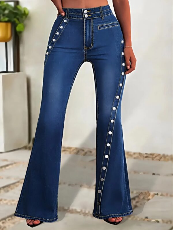 Jeaniy Large Size Blue High-Waist Decorative Buckle Retro Jeans