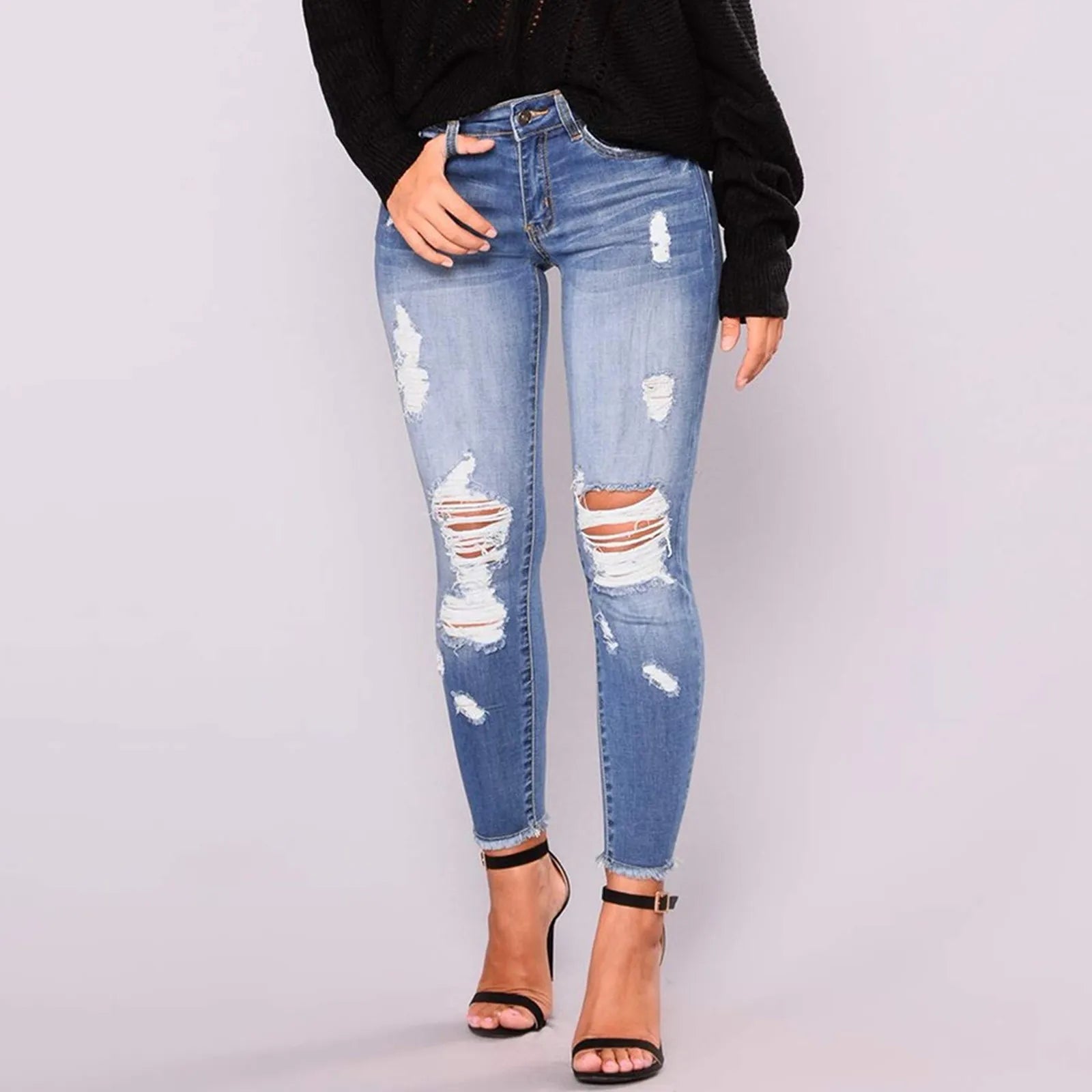 Stretchy Butt-Lifting Ripped Skinny Jeans